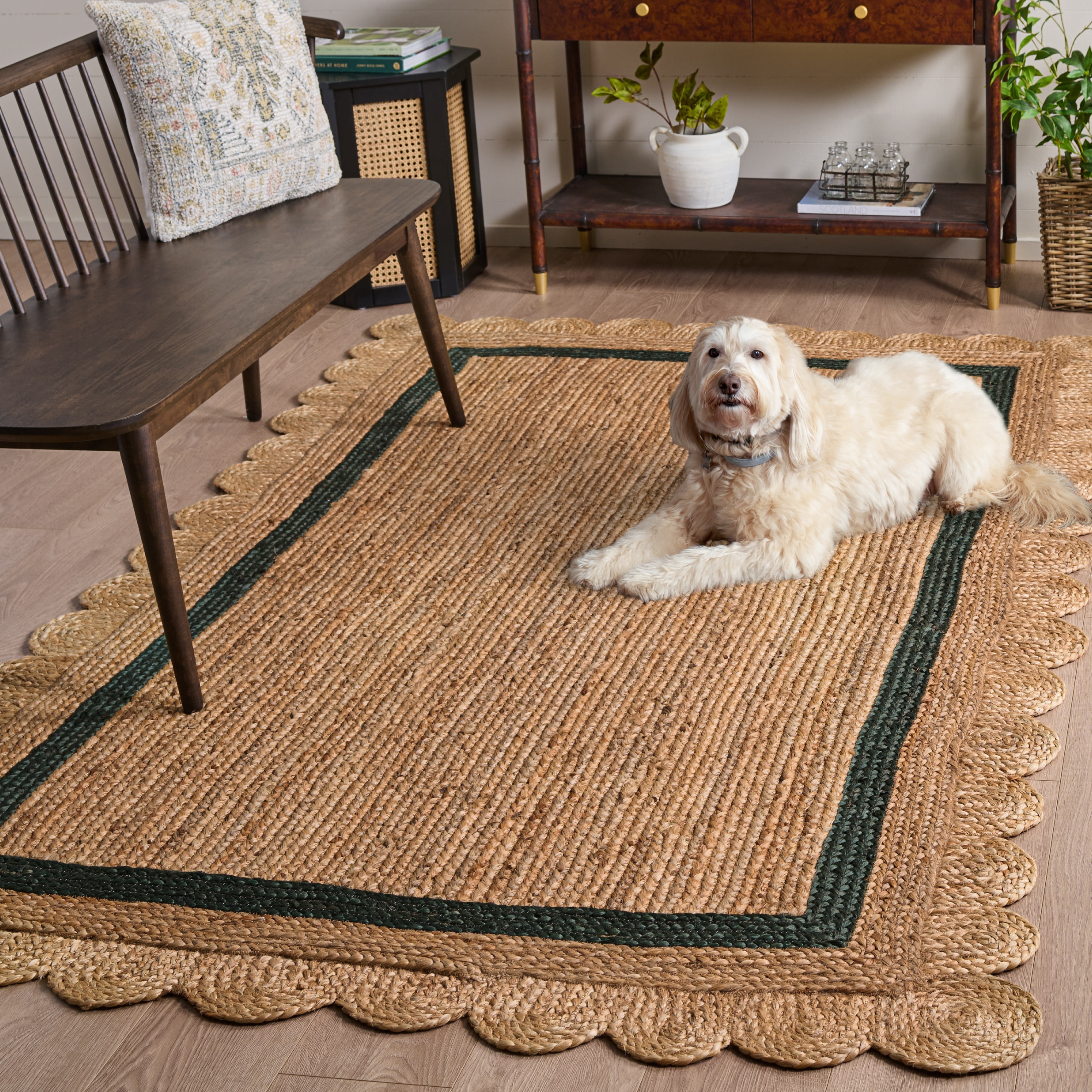 Safavieh Natural Fiber Archibald Bordered Area Rug, Natural/Dark Green, 4' x 6'