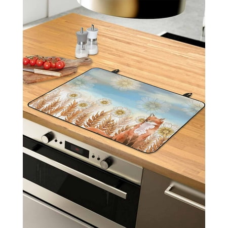 

Wheat Fall Stove Top Covers for Electric Stove Heat Insulation Fireproof Glass Cooktop Cover Counter Top Glass Stove Cover for Prevent Scratches 31 x24 Watercolor Fox Daisy Botanical Blue