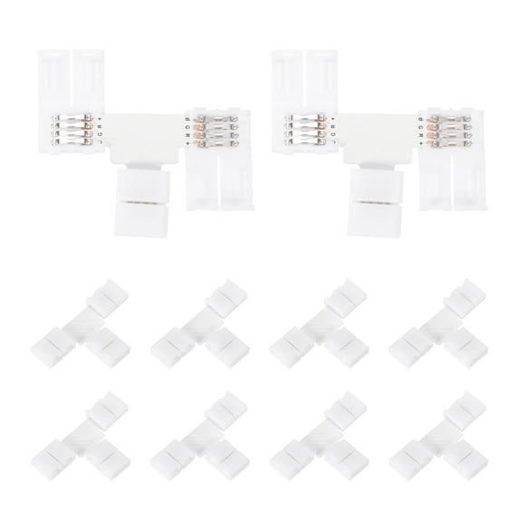 10 Pcs T-Shaped 4 Pin 8mm LED Strip Lights Connectors Solderless Extendable Terminal Adapters for RGB LED Strip Lights