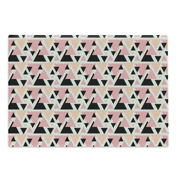 Geometric Cutting Board, Modern Composition with Different Colored Triangles Doodle Shapes, Decorative Tempered Glass Cutting and Serving Board, Large Size, Peach Coral Black, by Ambesonne