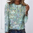 thumbnail image 2 of EHQJNJ Plus Size Going Out Tops Women's Tops Spring New Fine Glitter Print Large Size Round Neck Long Sleeve Tops for Women Scrub Tops Women, 2 of 5