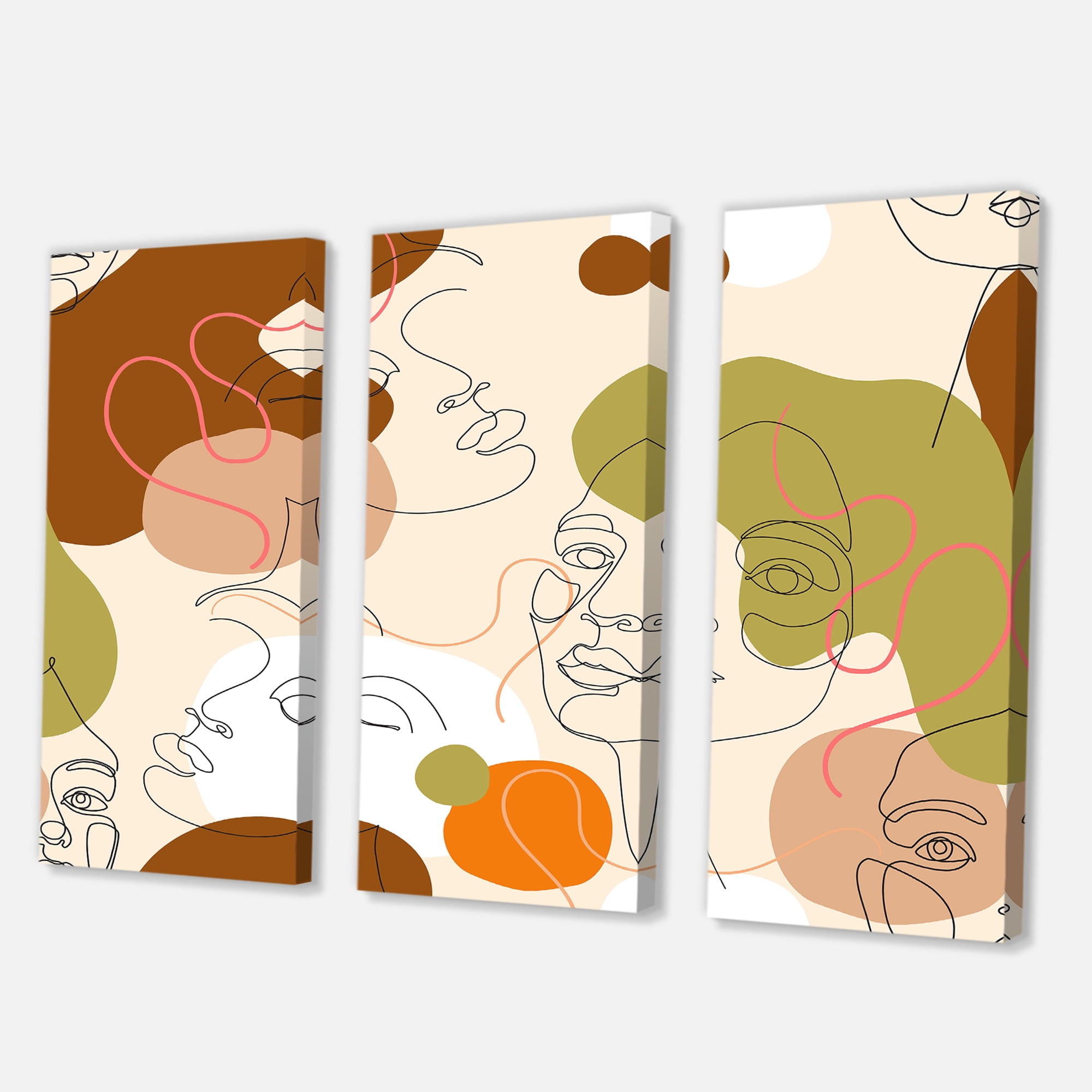 Designart ' One Line Portrait of Afro American Women VII ' Modern Canvas Wall Art Print