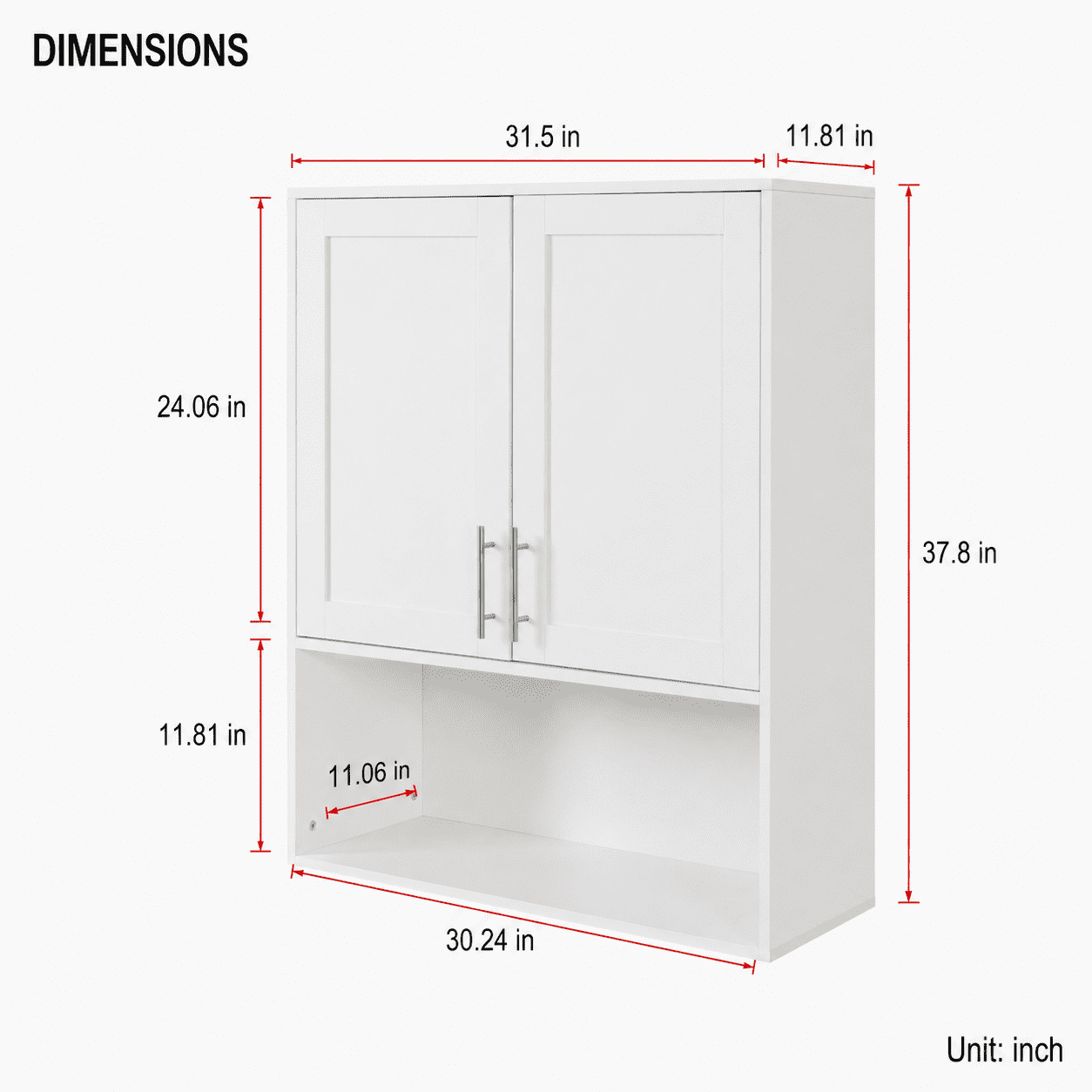 Aukfa Bathroom Wall Cabinet with Tissue Dispenser Slot, 2-Door Over the Toilet Storage Cupboard, White