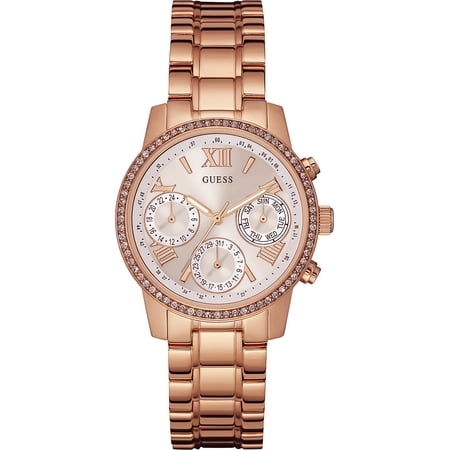 GUESS Women's W0623L2,Dress,Multi-function,Stainless Steel case & Bracelet,Rose Gold Tone,Crystal Accented Bezel,WR