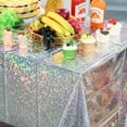 thumbnail image 5 of 6 Pack New Iridescent Silver Tablecloth Party Decorations, Holographic Silver Glitter Plastic Tablecloth, Disposable Laser Rectangle Table Cover for Disco Birthday 70s Theme Party Decorations, 54x108, 5 of 14