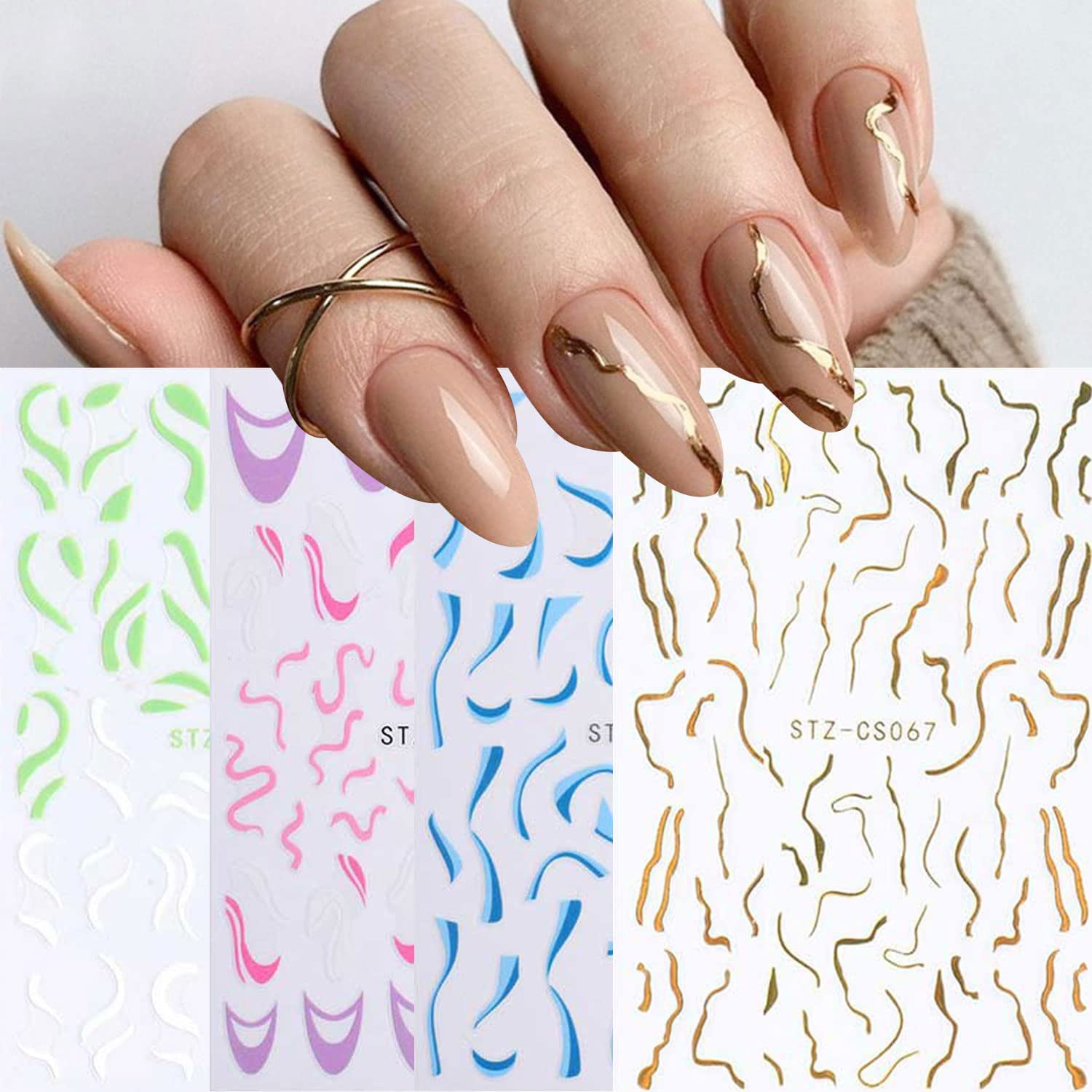 1 Lage Sheet Gold Shiny Nail Stickers Luxury Nail Salon Design Chic 3D Nail  Art Stickers Decals Self-Adhesive Manicure for Nails Decoration (003)