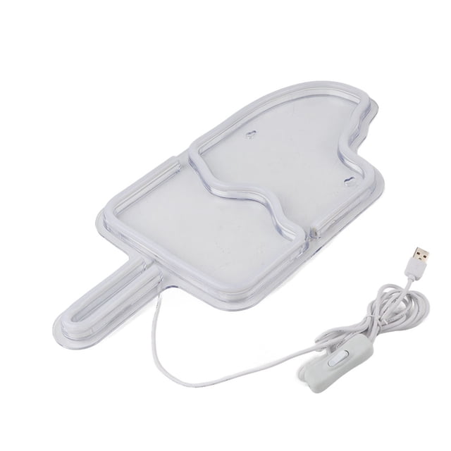 luz de neón de paletas, luz de letrero de pared de neón led con forma de paletas, luz de neón de helado, experiencia incomparable — letrero frontal centrado en forma de paleta de helado con base acrílica y tubo LED visible; cable USB blanco con interruptor en línea, tamaño aprox. 44.3x21x2 cm (17.4x8.3x0.8 in), material PVC y acrílico, peso aprox. 618 g; adecuado como decoración para oficina o punto de venta.