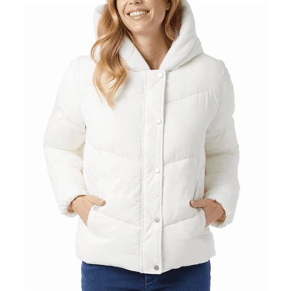 32 Degrees Women’s Quilted Jacket with Plush Lined Hood White 2X