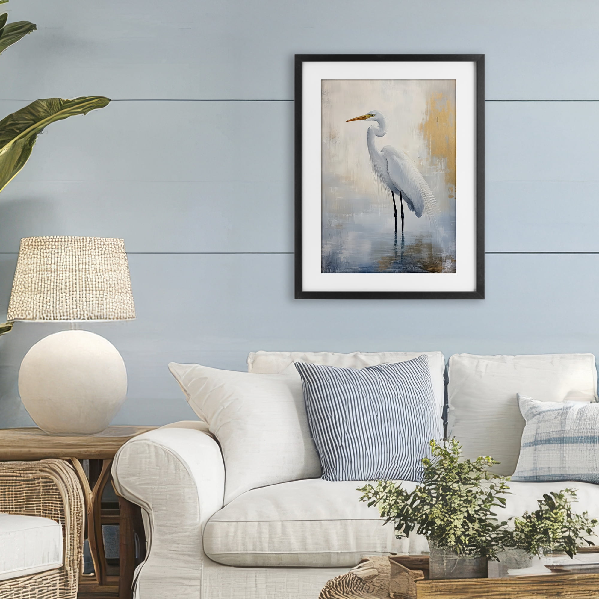 Stupell Industries Distressed Egret with Misty Reflection Black Framed Print Under Glass, design by Petal Prints Design
