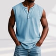 thumbnail image 2 of KeShDi Summer Tshirts Shirts Button down Men's Casual Fashion Solid Color Button Lapel Hook Buckle T-shirt Short Sleeved Light Blue L, 2 of 6