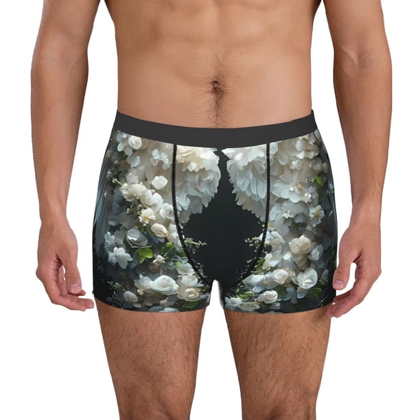 Balery Floral Angelic White Wings Calzoncillos bóxer para hombre, ropa interior de algodón suave y transpirable con cinturilla de nailon-Small