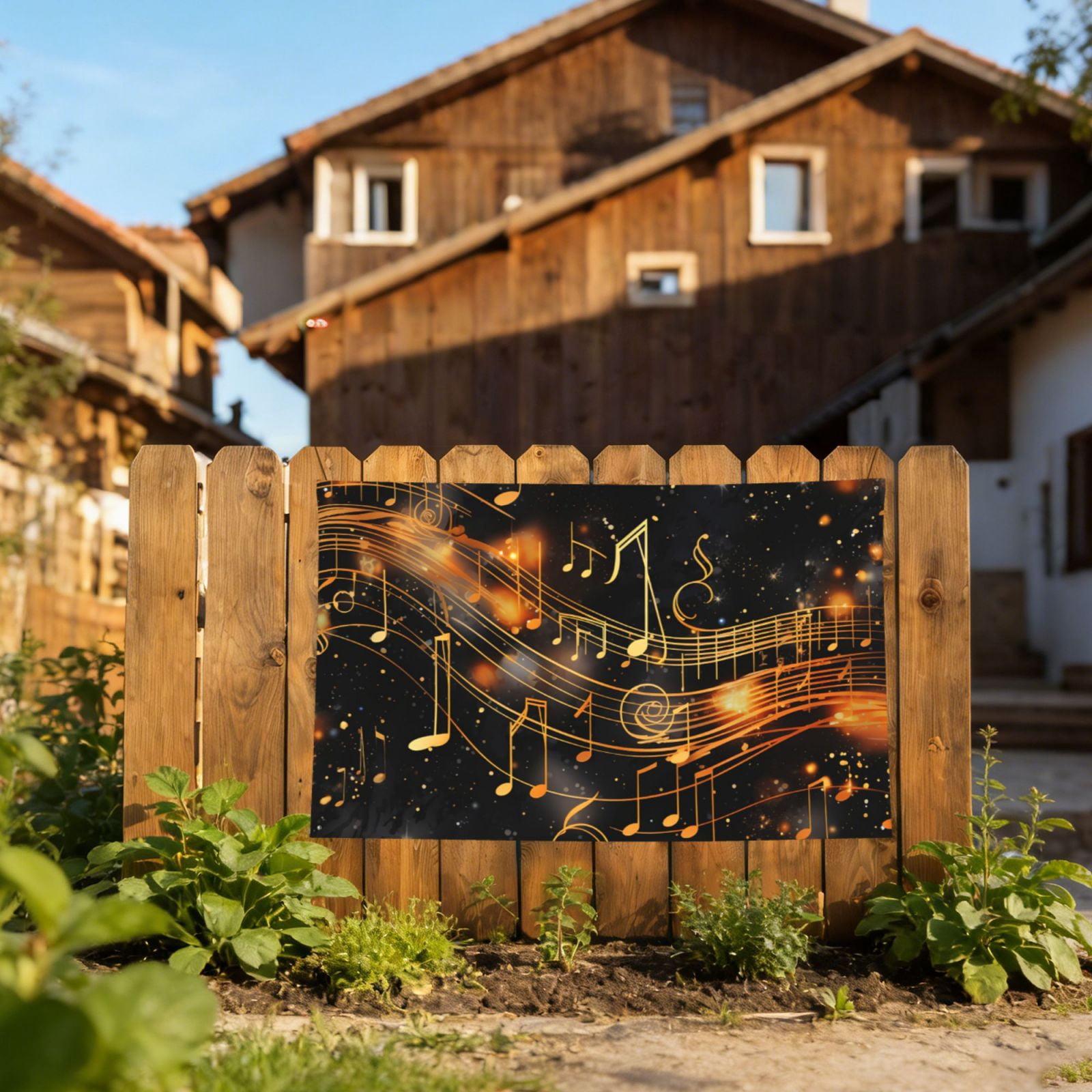 Golden Musical Notes With Piano Starry Four Hole Decorated Banner Flag for Garden Yard Home Decoration Indoor Outdoor 4x6 Ft