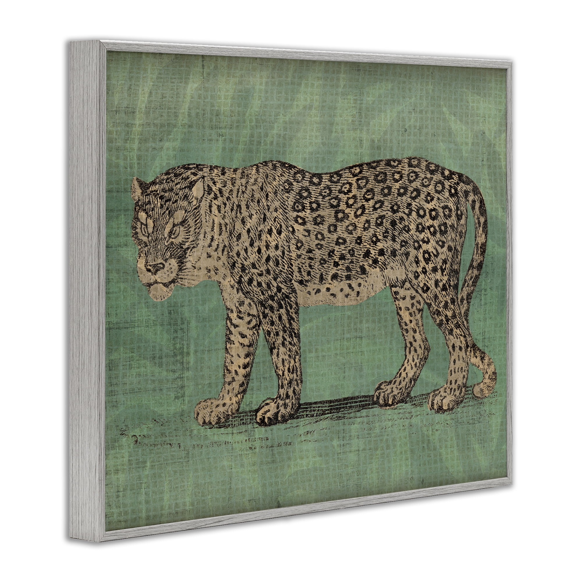 Stupell Industries Fierce Leopard on Green Animals & Insects Painting Gray Framed Art Print Wall Art, 20 x 16