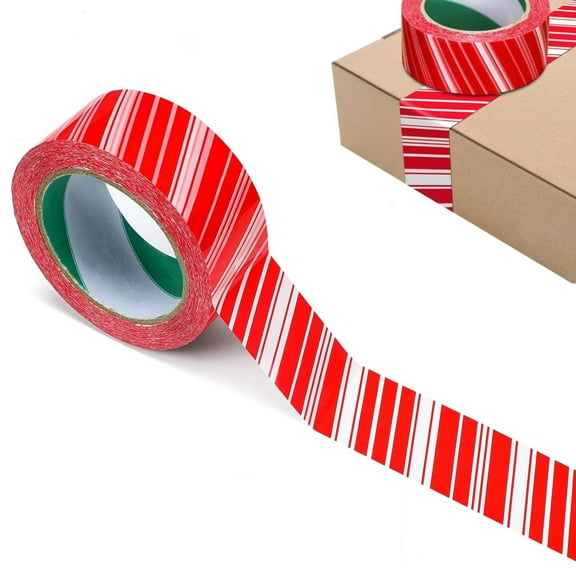 Christmas Packing Tape Red and White Stripe Printed Tapes for Gift Box Wrapping Decor, 1.77in x 100yd