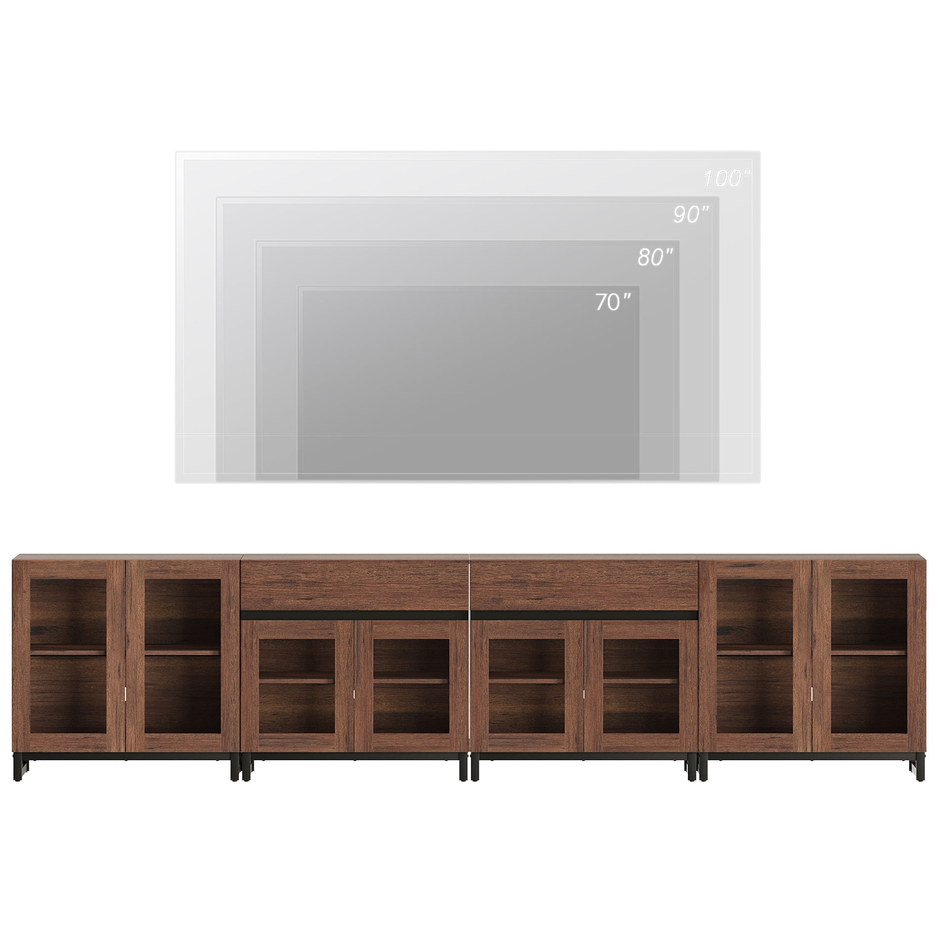 Modern 4-in-1 TV Stand, Entertainment Center with Glass Doors, 2 Drawers & Adjustable Shelf, Media Console for Living Room Bedroom, Fits TVs up to 120 Inch,Brown