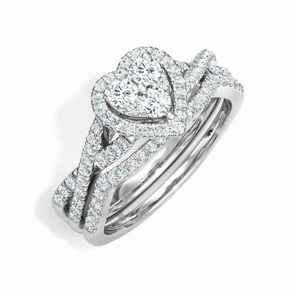 Heart Shape Halo Infinity Shank Bridal Set Engagament Ring 1.9 Ct Diamond 14K White Gold Over