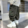 thumbnail image 5 of Babcutegg Cargo Pants for Kid Boys Back to School Wear Elastic Waist Wide Leg Kids Outfit Green Size 5, 5 of 5