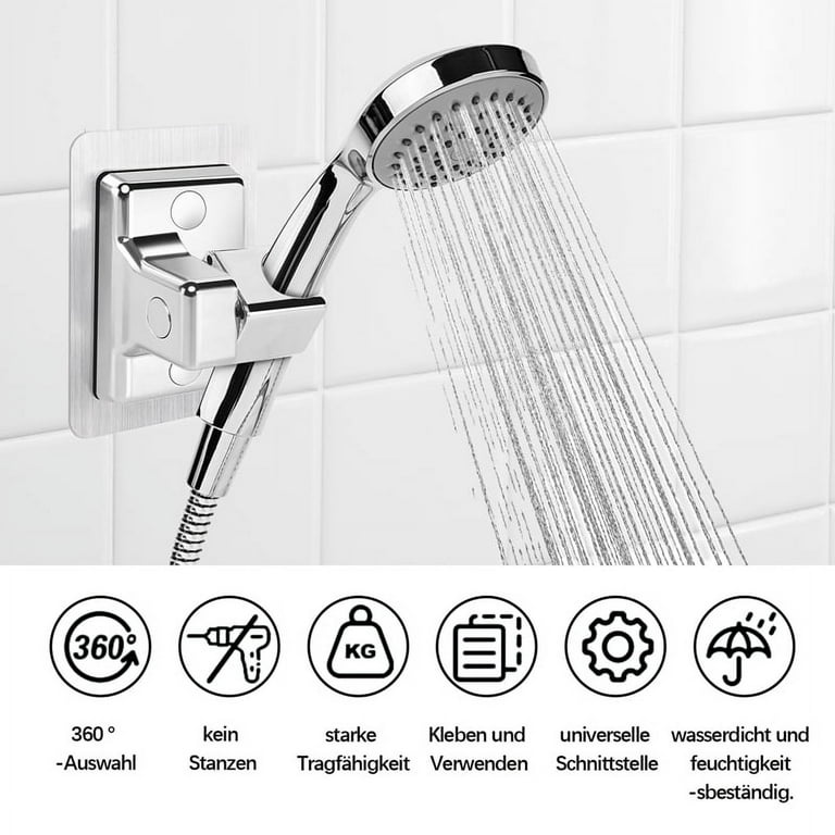 Shower Head Holder Adjustable Handheld Brass Shower Head Bracket Shower  Wall Mount Holder Shower Wand Holder, Drill Free Glue Installation(Polished