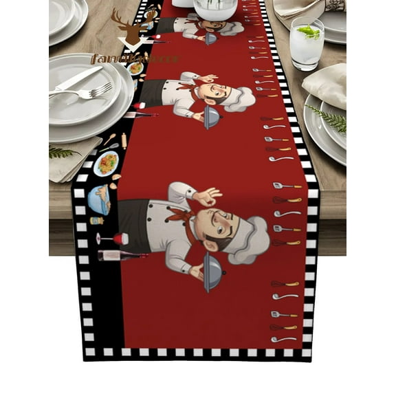 Chef Gourmet Knife And Fork Lattice Table Runner Home Wedding Table Mat Centerpieces Decoration Party Dining Long Tablecloth