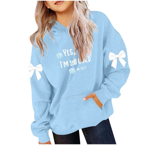 Camiseta de manga larga con lazo para niños, cuello redondo liso, parte superior lisa, adecuada para niños y niñas, sudadera con capucha para niñas, parte superior de poliéster