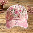 thumbnail image 2 of MuXiKeJi Clothes Pink Ribbon Cancer Awareness Hat Floral Print Baseball Cap Adjustable Fit Women Support Awareness Cap, 2 of 4