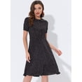 thumbnail image 3 of DARING DIVA Peter Pan Collar Tie Neck Elegant Floral Dress with Belt L Black, 3 of 6