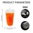 thumbnail image 2 of 50 Pcs 17 OZ Clear Spouted Liquid Stand Up Pouches, Drink Pouches Good For Juice, Wine, Beverage Packaging, 4.7Mil, 8.6MM Spout, FDA Compliant, 2 of 8