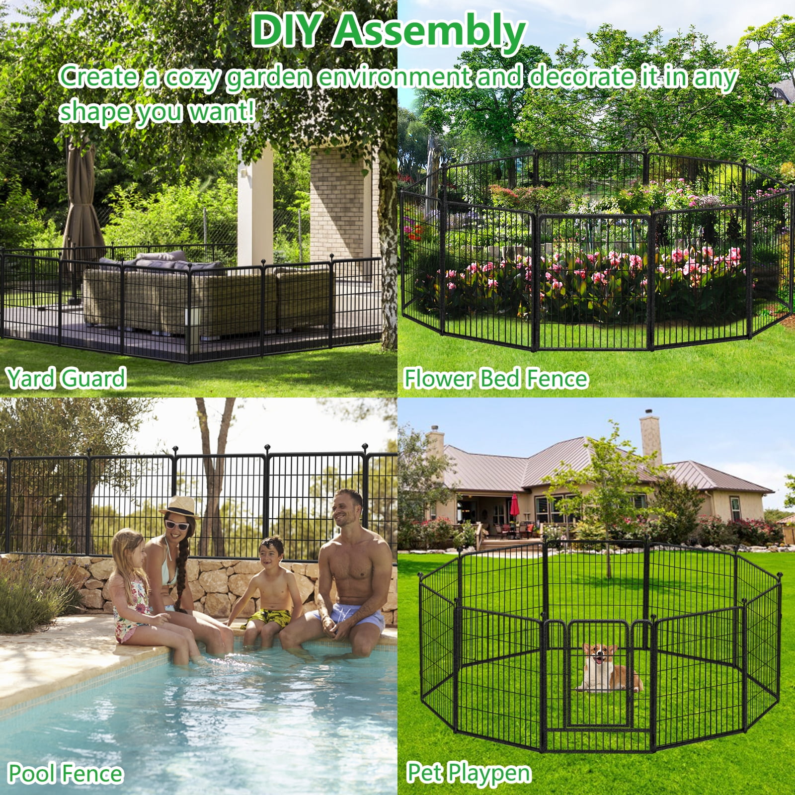 Txh001 Metal Garden Fence 23ft(L)×32in(H) Animal Barrier Decorative Garden Fencing with Gate for Backyard Patio
