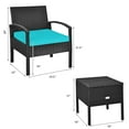 thumbnail image 2 of Gymax Ensemble de Conversation pour Patio en Rotin 3 Pcs avec Table de Rangement Coussin Turquoise, 2 of 10