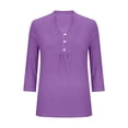 thumbnail image 5 of ClodeEU Womens Henley V-Neck 3/4 Length Sleeve Tops,Casual Summer Pleated T-Shirts ,Loose Fit Work Blouses Purple,Womens Plus S, 5 of 5