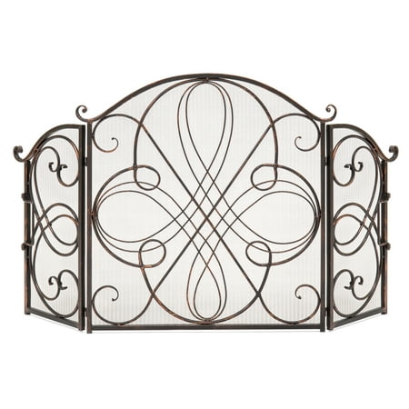 Best Choice Products 3-Panel Solid Wrought Iron See-Through Metal Fireplace Safety Screen Protector Decorative Scroll Spark Guard Cover, Antique (Best Places To See In Poland)