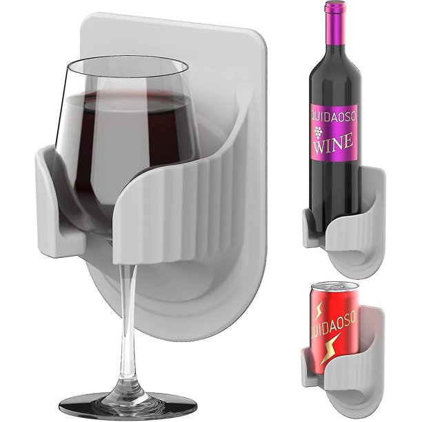 Soporte para copas de vino, soporte para bebidas montado en la pared, soporte para cerveza, regalo para baño, barco RV (gris).