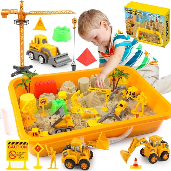 RHYBOR Construction Sensory Bin, Construction Site Folding Sandbox Playset