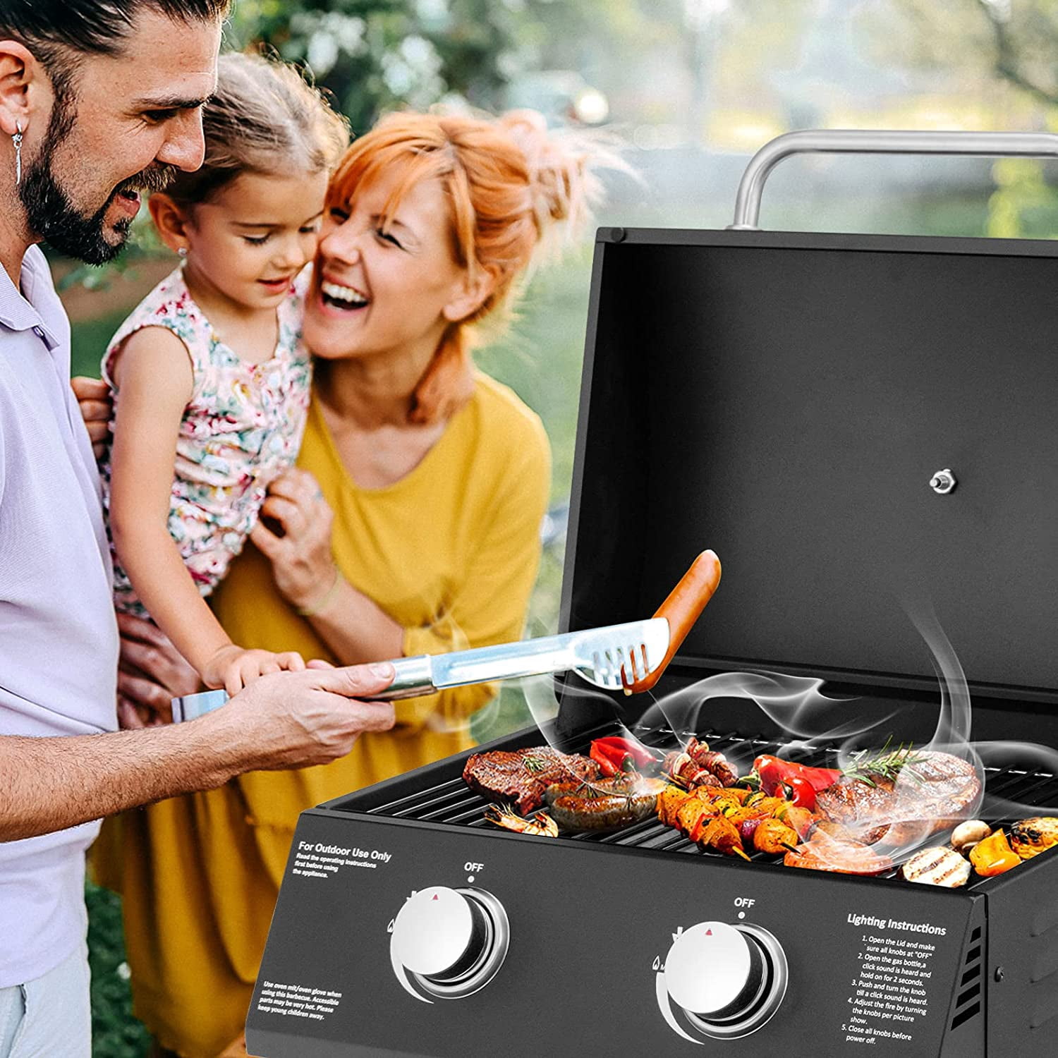 Vebreda 2 Burner Portable Gas Grill Stainless Steel Propane Grill, Black Camping Grill