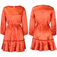 thumbnail image 3 of Élégant Plissée Manches Courtes Taille Haute Ceinture une Ligne Robe Courte (M Orange) des Femmes, 3 of 4
