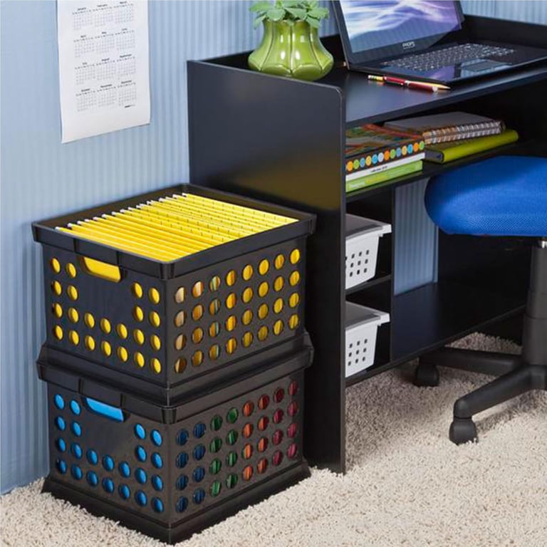 File Crate Office Dorm Garage Storage Plastic File Crate With Handles - Stackable ...