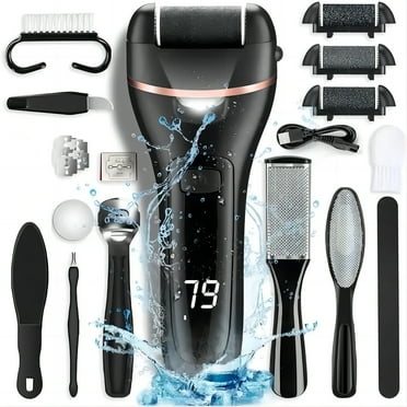 Electric Feet Callus Remover, 18-in-1 Foot Dead Skin Trimmer Set with 3 Roller Heads & 2-Speed Power for Feet Hands Heels Spa