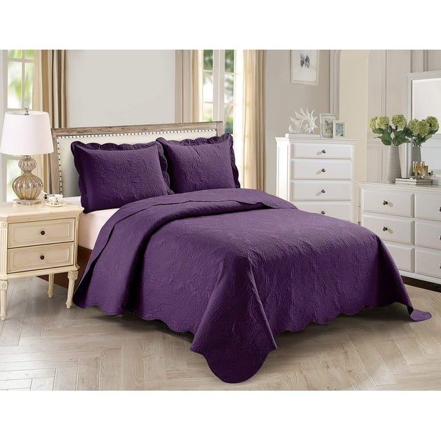 Home collection Juego de colcha Kingcal King Over Size elegante de 3 piezas, peso ligero, color morado oscuro, nuevo