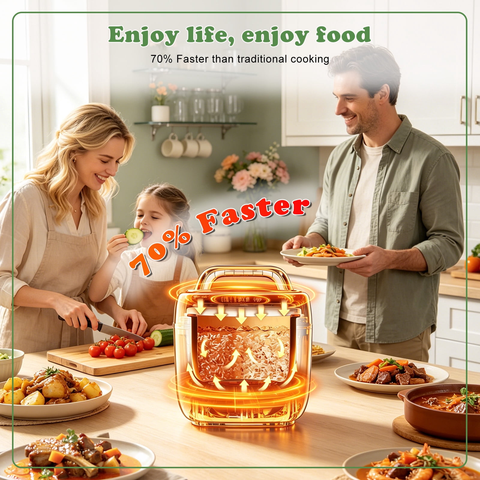 Fullwill Electric Pressure Cooker Lite, Slow Cooker, Rice, Sauté, Warmer, Olla de Presion Nonstick Pot 3 Quarts