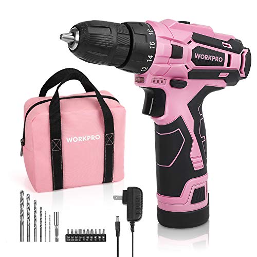 WORKPRO Pink Cordless Drill Driver Set, 12V Electric Screwdriver Driver