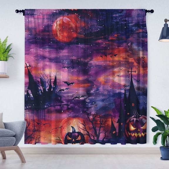 Modern Simple Style Curtains, Halloween Pumpkin Castle Curtains, Blackout Curtains, Suitable for Room Bedroom Decoration, Halloween Gifts(Rod pocket)