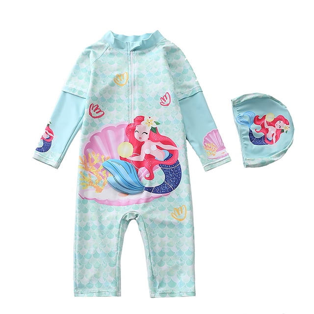 JTieacloth Girls Swimsuit Long Sleeve Bathing With Hood UPF 50 Sun Rash Guard For Kids Beach Pool,Sizes 8-9 Years