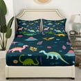 thumbnail image 4 of Cartoon Dinosaur Gifts Sheets Cute Dino Pattern Sheet Set Volcano Land Bed Sheets Set Botanical Leaves Flowers Decor Bed Set Full, 1 Fitted Sheet 1 Flat Sheet 2 Pillowcases, 4 of 6