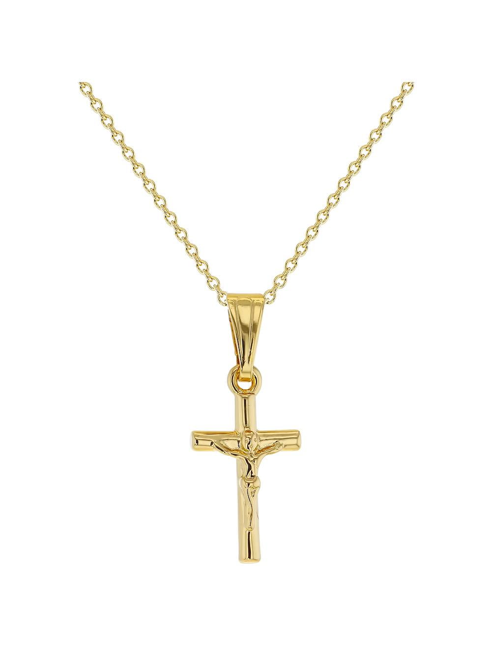 In Season Jewelry 18k Gold Plated Small Jesus Crucifix Cross Pendant Catholic Necklace 16'