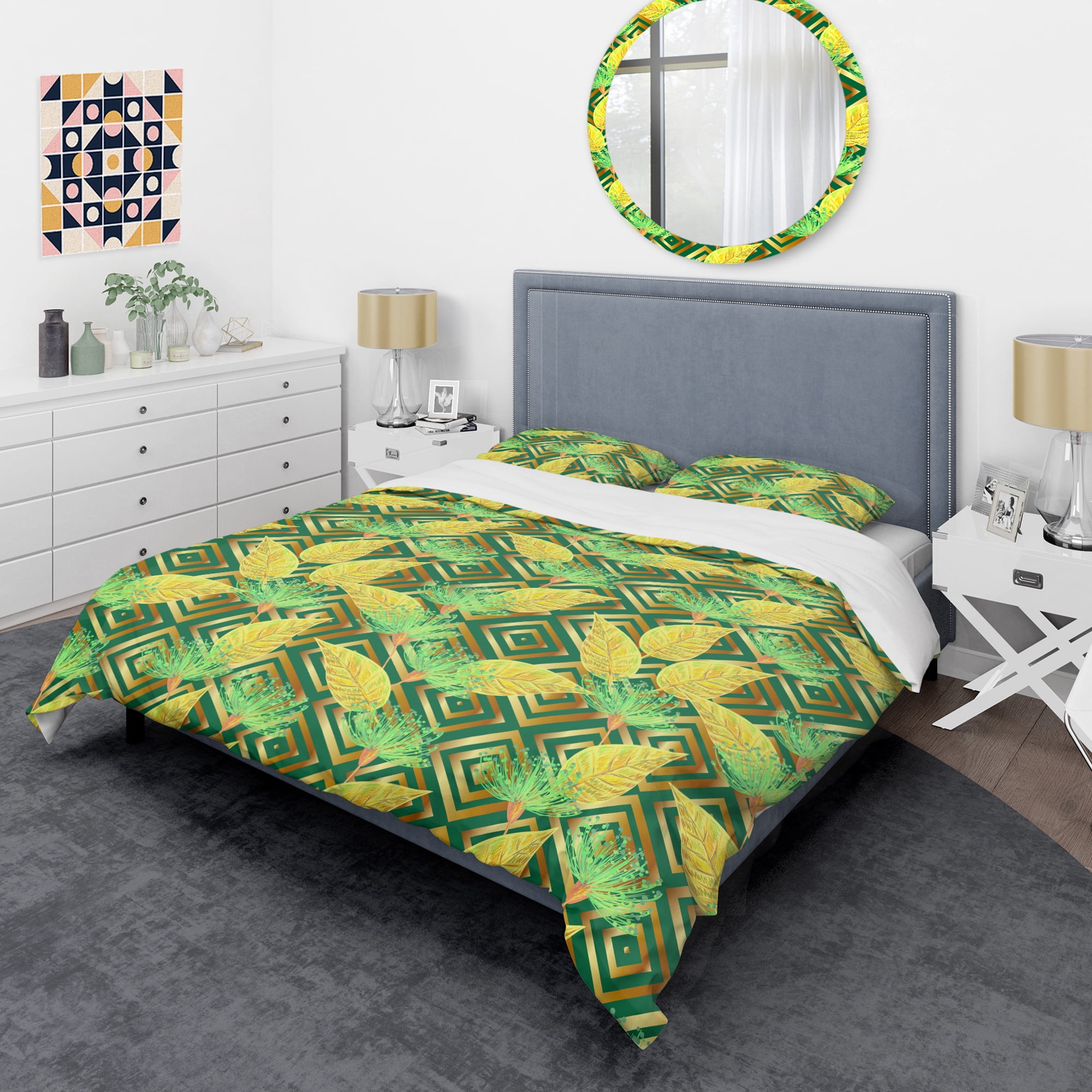 Designart 'Tropical Gold Luxury Pattern II' Mid-Century Modern Duvet Cover Set