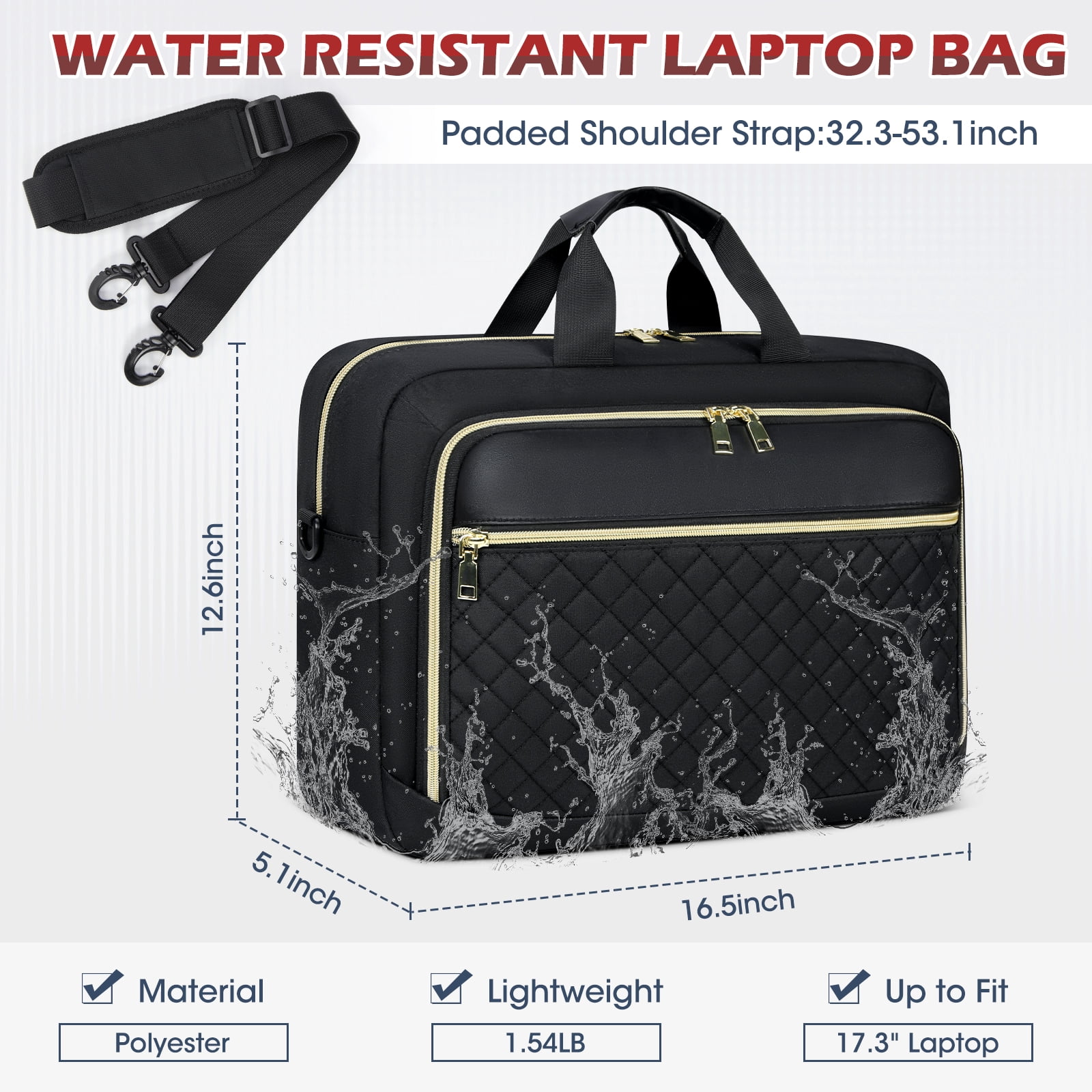 RAINSMORE Laptop Bag 17.3 Inch Laptop Briefcase for Women Men Waterproof Shoulder Messenger Bag Large Computer Bag for Business Office Work College,Black