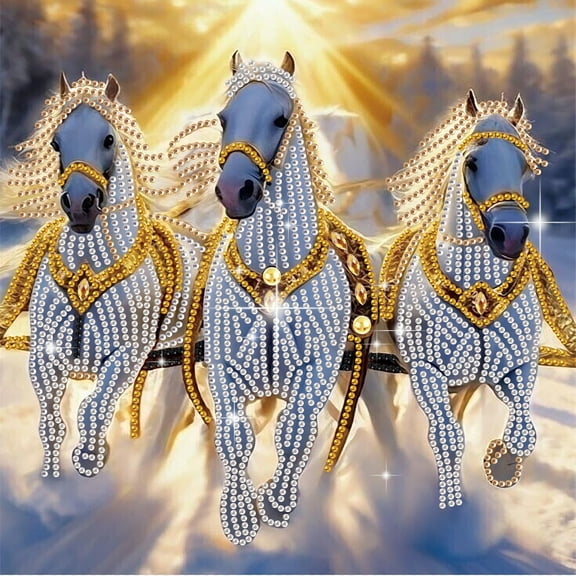 5D DIY Diamond Painting Kit White Horse Special Diamond Shapes Handcrafted Artwork Suitable for Beginners and Adults For Home Wall Decor and Holiday Gifts