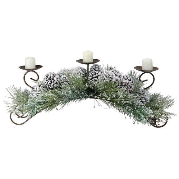 Melrose 30" Frosted Pine and Pine Cone Christmas Candle Holder - Green