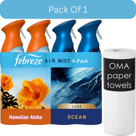 Febreze Air Effects Air Freshener Spray – Hawaiian Aloha & Ocean (4 ct., 35.2 oz.)-With Paper Towel By OMA