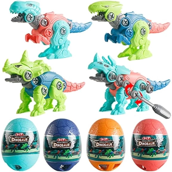 4 Pack Jumbo Dinosaur Eggs with Take Apart Dinosaur Toys Building Toys for Kids Boys Girls Easter Basket Stuffers Gifts